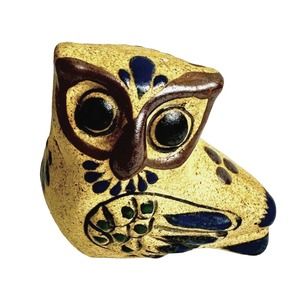 Mexican Sandstone Owl Figurine – Vintage Tonala Jalisco Pottery - Rustic Decor